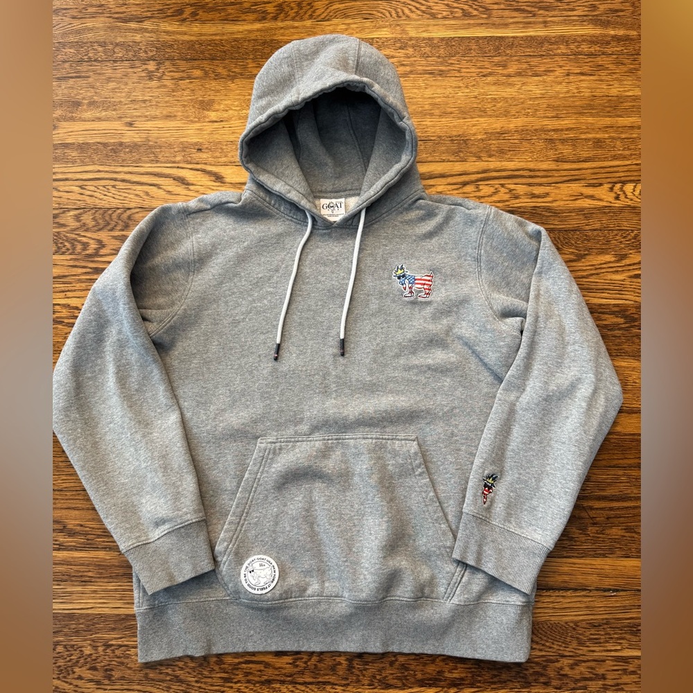 #546 GOAT USA Freedom Hooded Sweatshirt Hoodie. Gray Hoodie with Embroidered